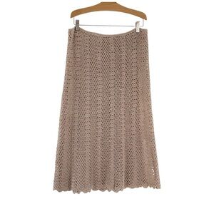 Women’s Medium Beige Crochet Knit A-Line Skirt Boho Midi Scalloped